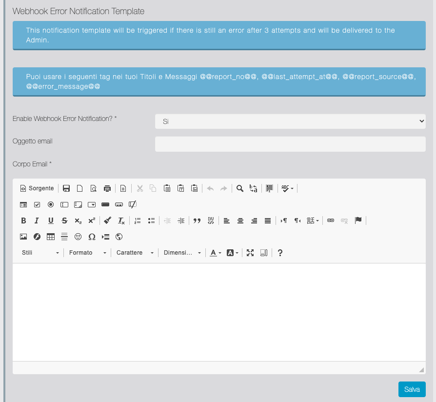 Webhook error template